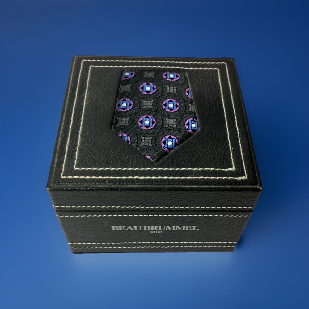 Beau Brummel Soho Dot Necktie Made In Italy 100% Silk Tie Elegant Lavender Black